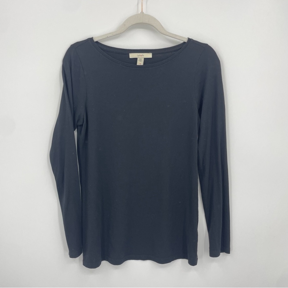 Lark &Ro Black Long Sleeve Tee T-Shirt Pima cotton blend boat neck Sz M